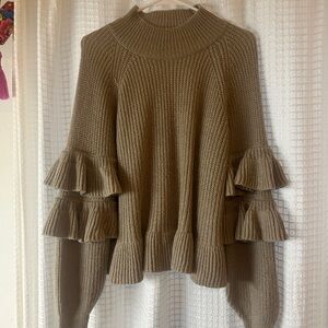 Elegant Tan Ruffle Sweater